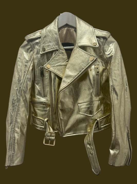 MANOKHI gold leather moto jacket
